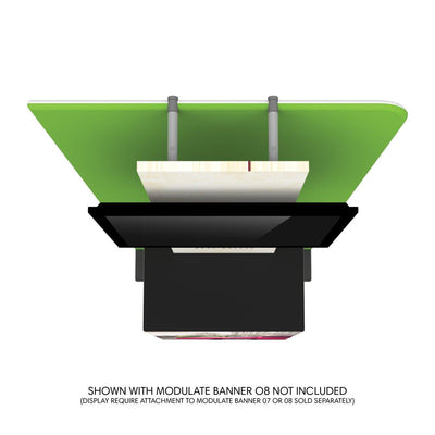 Top view of trade show table display with attached banner support for exhibitions and events