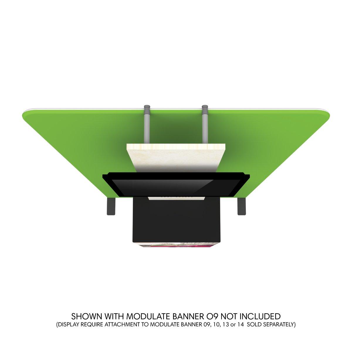 Trade show counter with monitor stand and banner attachment for exhibitions and special events