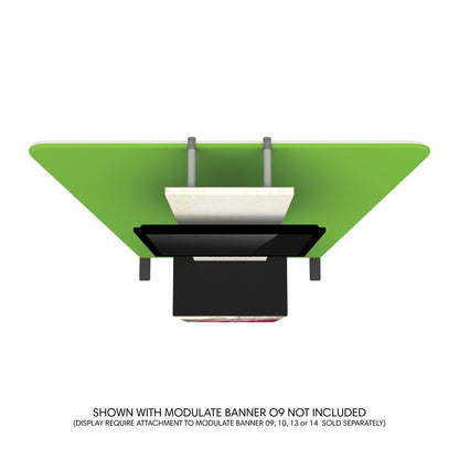 Trade show counter with monitor stand and banner attachment for exhibitions and special events