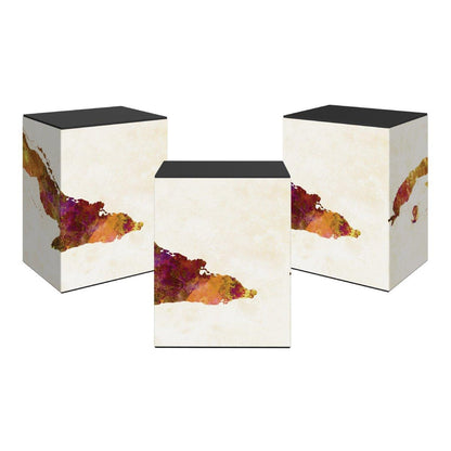 Modular magnetic cube displays with abstract artwork for trade show booths and event exhibitions