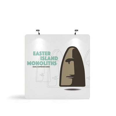 trade show tension fabric display featuring Easter Island monolith graphics for exhibitions