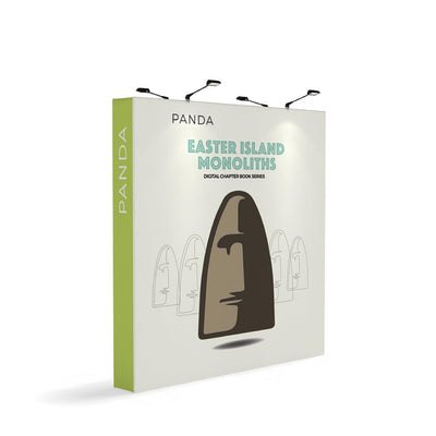 10ft x 10ft tension fabric display with printed Easter Island monolith design for trade shows