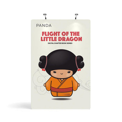 Tension fabric trade show display featuring digital chapter book series promotional graphic
