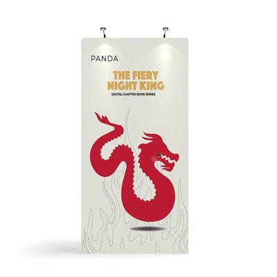 Tension fabric trade show display panel featuring The Fiery Night King book series graphic for exhibitions and events