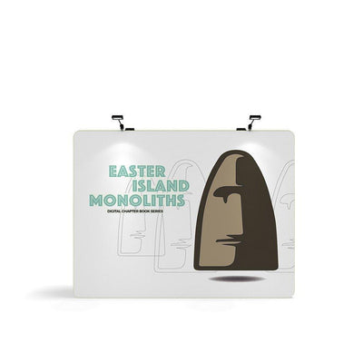 Tension fabric trade show display featuring Easter Island monoliths for exhibitions and events