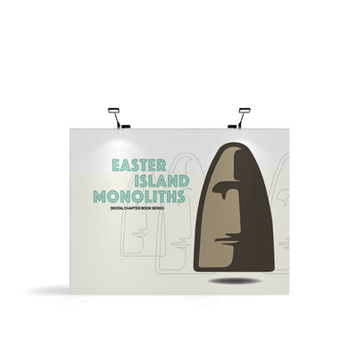 Tension fabric trade show display featuring Easter Island monolith graphic for exhibitions and events