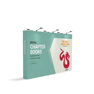 Tension fabric trade show display featuring digital chapter books promotion for exhibitions and events