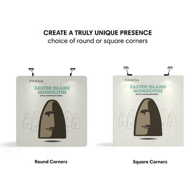Trade show fabric displays showcasing choice of round or square corner designs for exhibitions