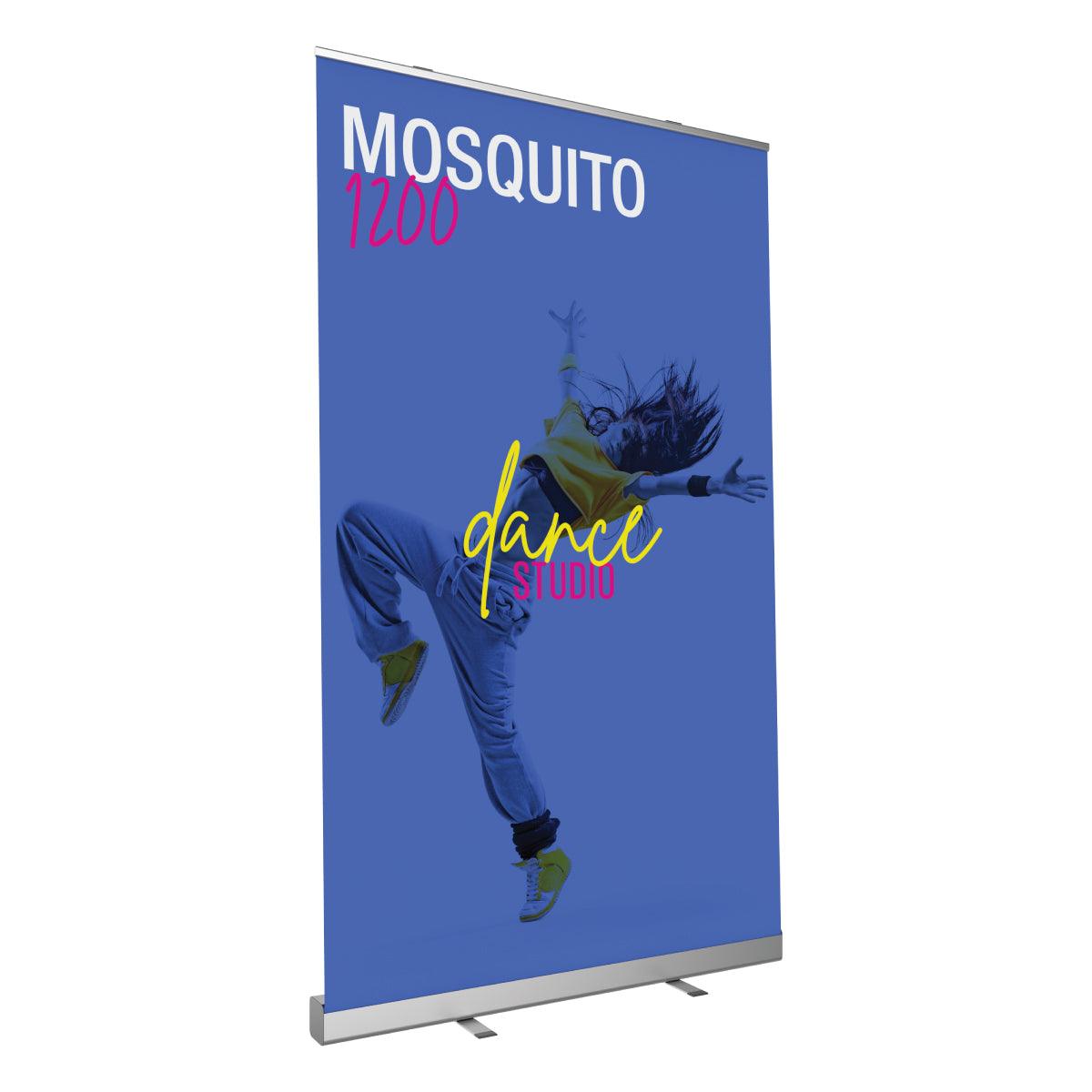 Retractable banner stand featuring dynamic dance studio advertisement for trade shows and events