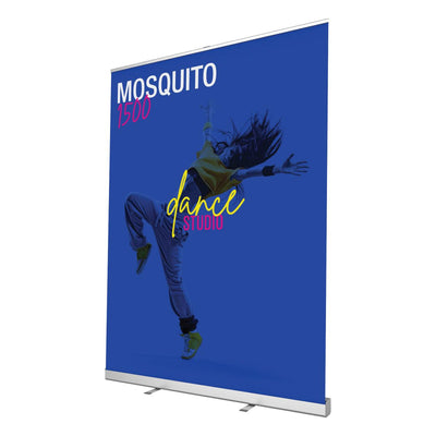 Retractable banner stand display featuring dynamic dance studio advertisement for trade shows and exhibitions