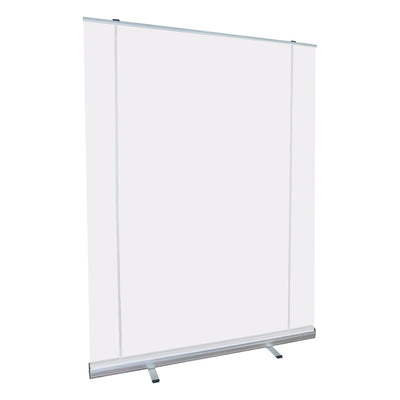 Retractable banner stand with base and support bar ideal for trade shows and exhibitions