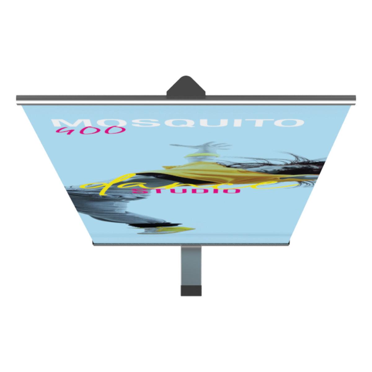 Mosquito 400 banner stand display featuring abstract art for trade shows and exhibitions