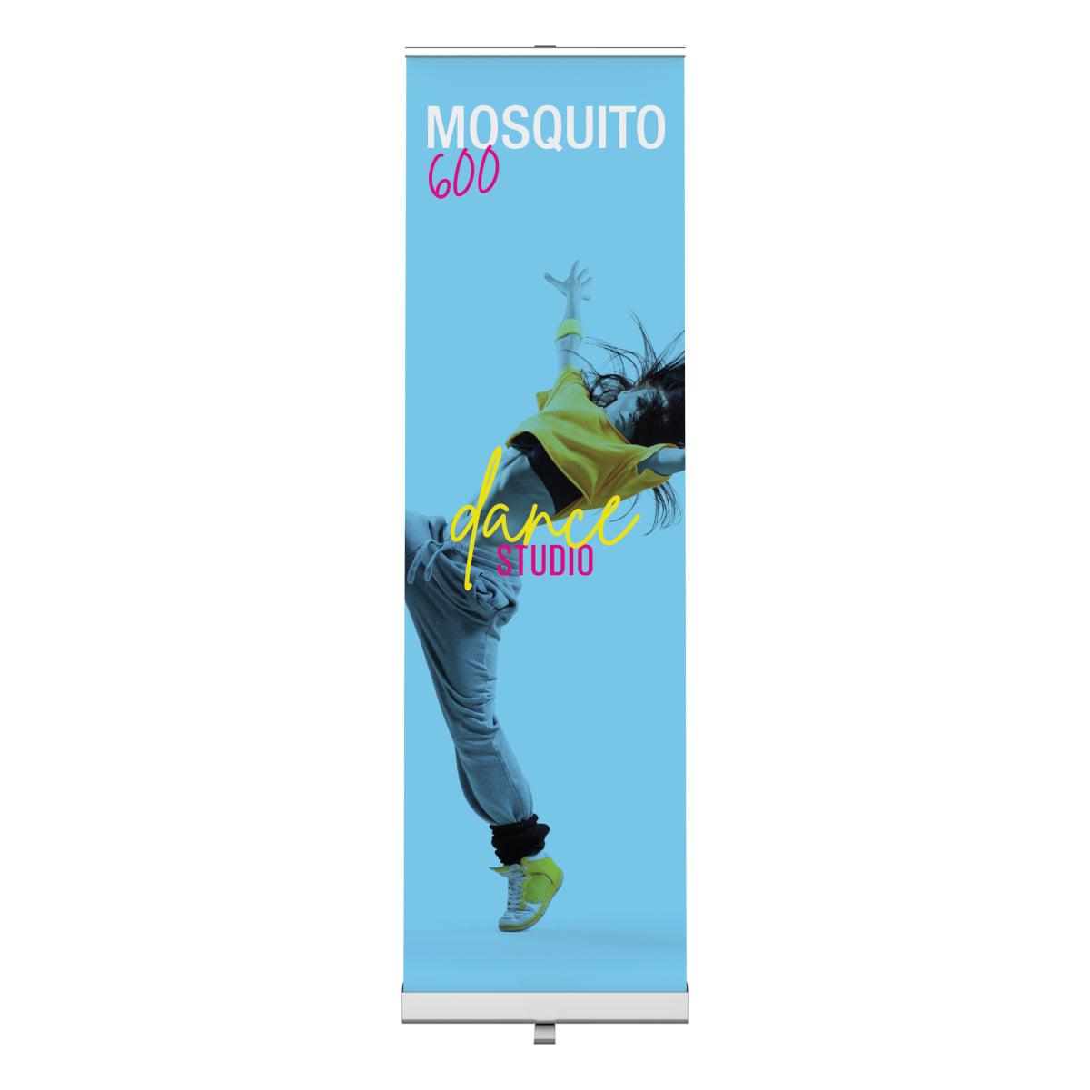 Trade show banner stand featuring energetic dance studio promotion with dynamic dancer image
