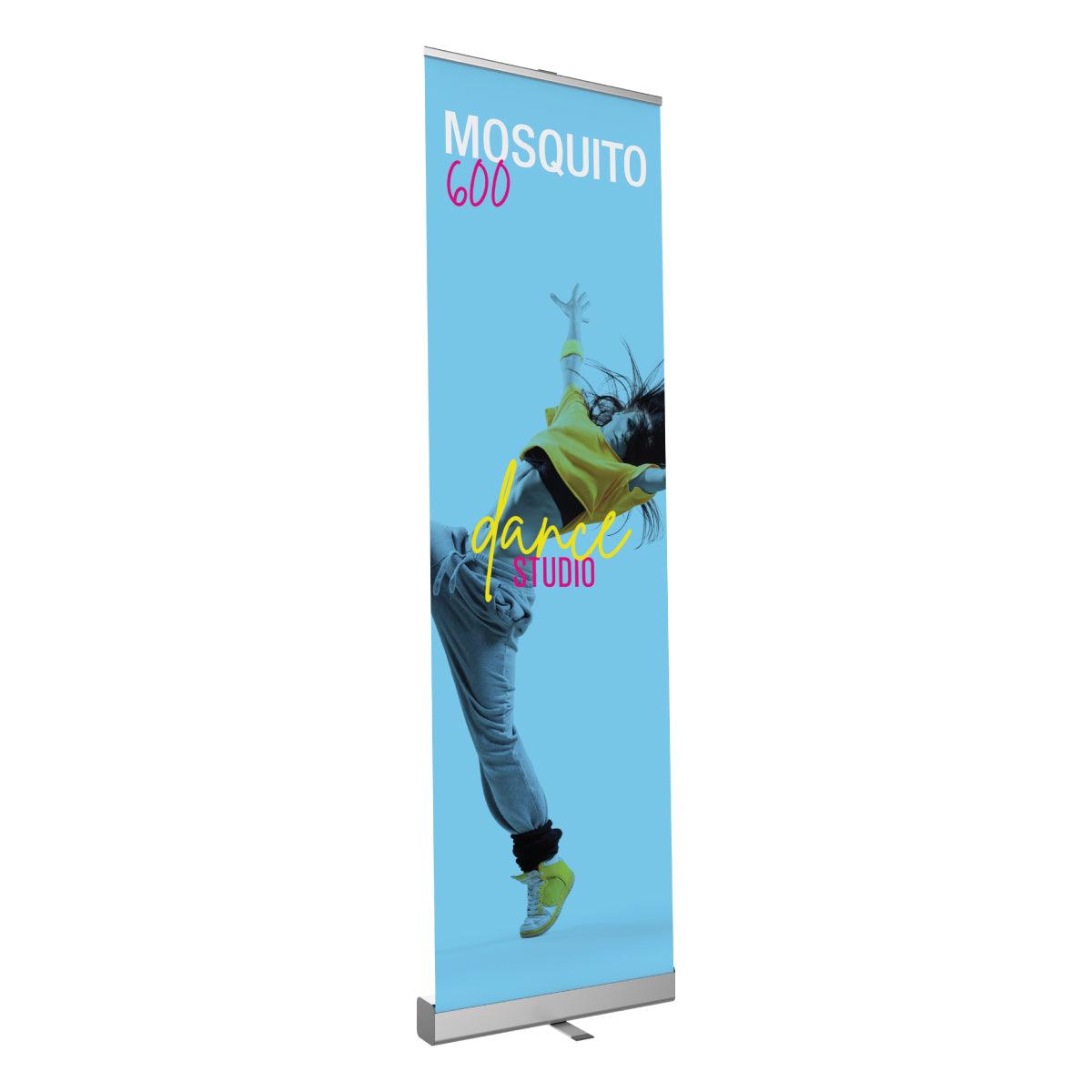 Retractable banner stand displaying dynamic dance studio advertisement for trade shows and events