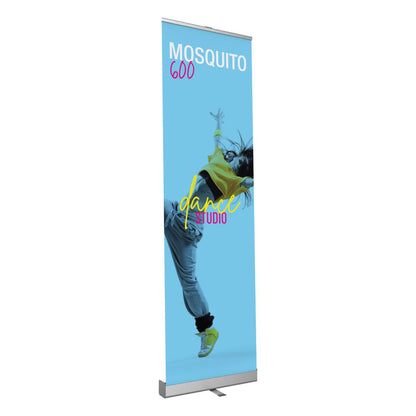Retractable banner stand displaying dynamic dance studio advertisement for trade shows and events
