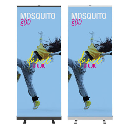 Retractable banner stands for trade shows featuring dynamic dance studio advertising with a jumping dancer image