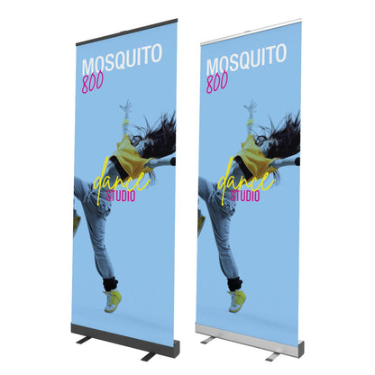 Retractable banner stands with dynamic dance studio advertisement, ideal for trade shows and exhibitions