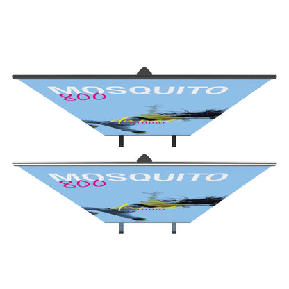 Double-sided banner stand for trade shows featuring MOSQUITO 800 event advertisement