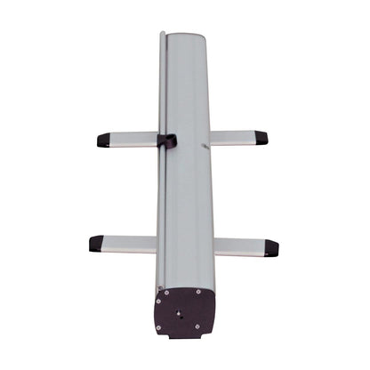 Retractable banner stand base with extended support feet for trade shows and exhibitions