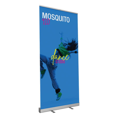 Retractable banner stand featuring dynamic dance studio advertisement for trade shows and exhibitions