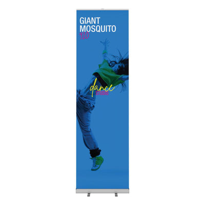 Tall Giant Mosquito retractable banner stand featuring a dynamic dance studio image for trade shows and exhibitions