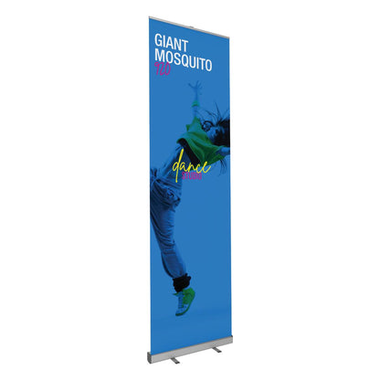 Tall retractable banner stand featuring dynamic dancer design for trade shows and exhibitions