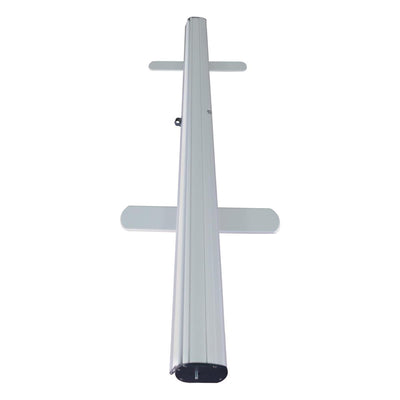 Compact trade show banner stand base with stabilizing feet for exhibitions and events