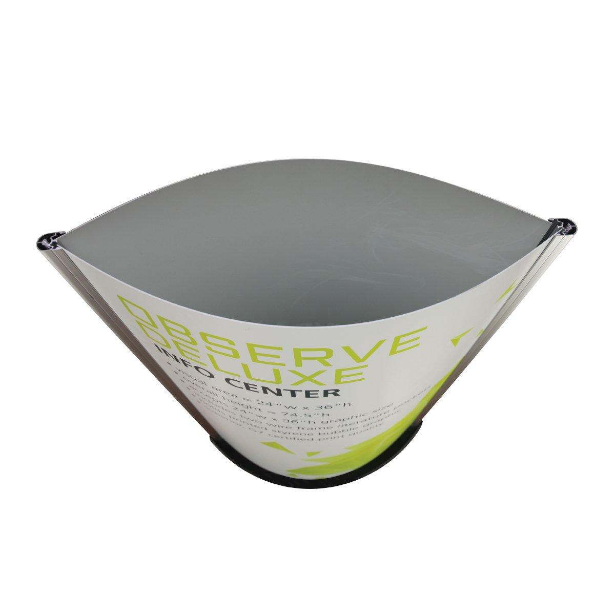 Curved portable sign stand with branded graphic for trade shows and exhibitions