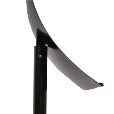 Curved trade show sign stand panel mounted on a sleek vertical pole for exhibitions and events