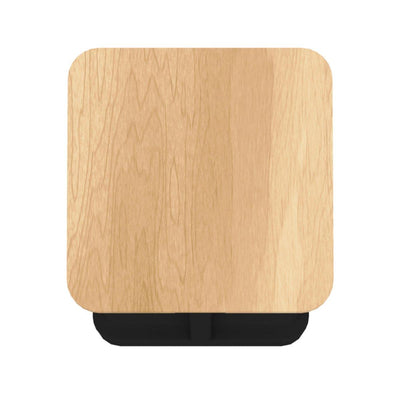 Trade show countertop display case with wood finish top and storage base for exhibitions