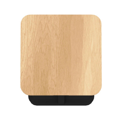 Trade show countertop display case with wood finish top and storage base for exhibitions