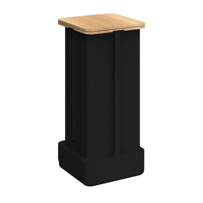 Compact trade show podium with sturdy base and flat top for exhibitions and events