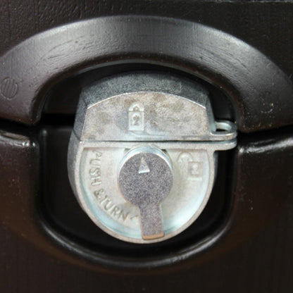 Close-up of locking mechanism on a secure shipping case for trade shows and exhibitions