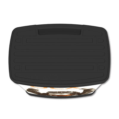 Top view of a durable case with ridged surface and handle designed for trade shows and event transport