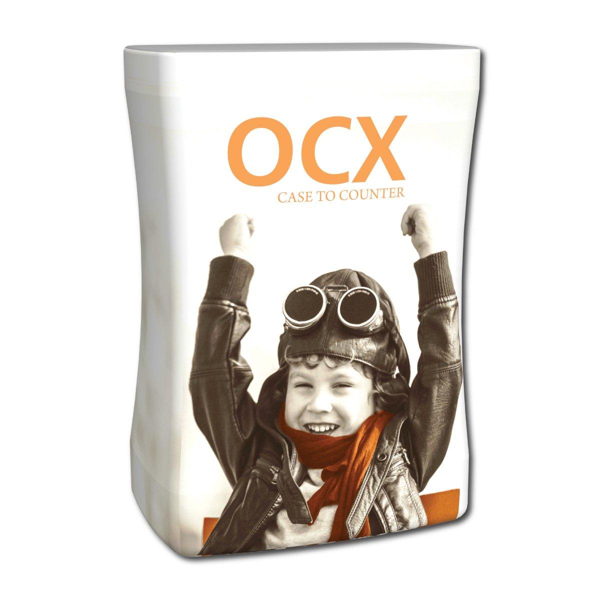 OCX case to counter trade show display with child pilot graphic for exhibitions and events