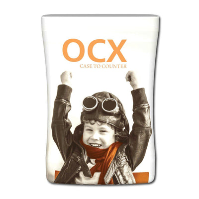 OCX trade show case to counter graphic with child in aviator outfit celebrating for exhibitions and events
