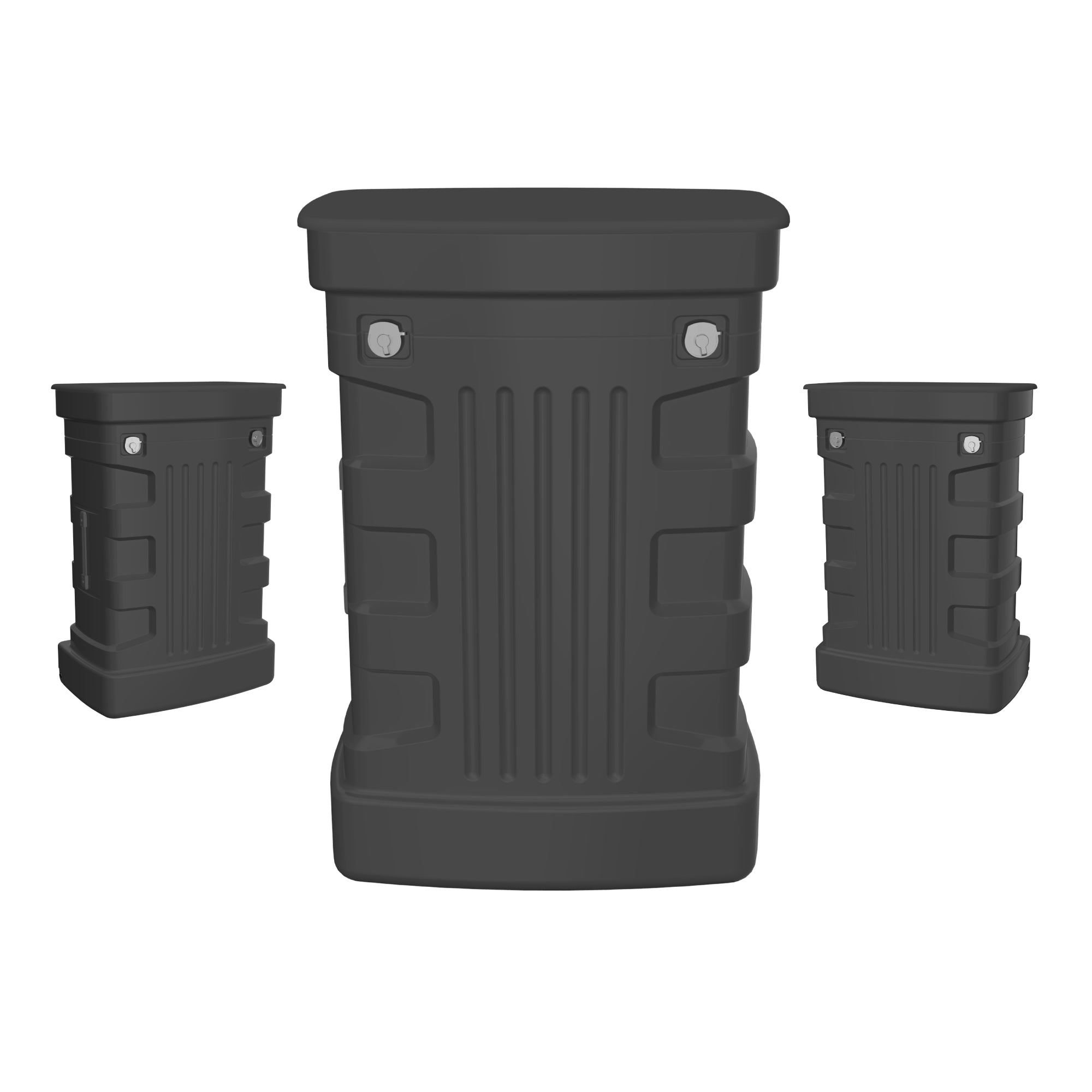 Trade show portable secure storage cases with locking lids for exhibitions and special events