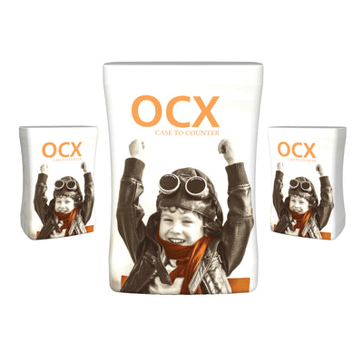 OCX branded case to counter display units with child pilot image for trade shows and exhibitions