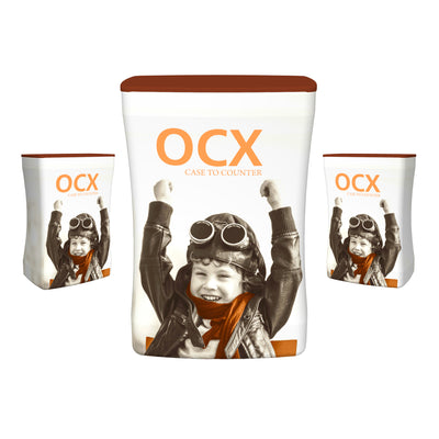 OCX case to counter trade show displays featuring a joyful child in aviator gear, ideal for exhibitions