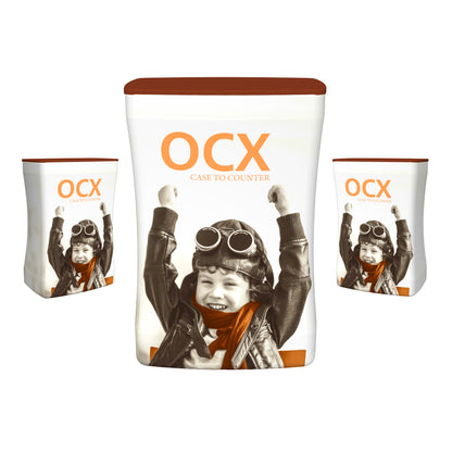 OCX case to counter trade show displays featuring a joyful child in aviator gear, ideal for exhibitions