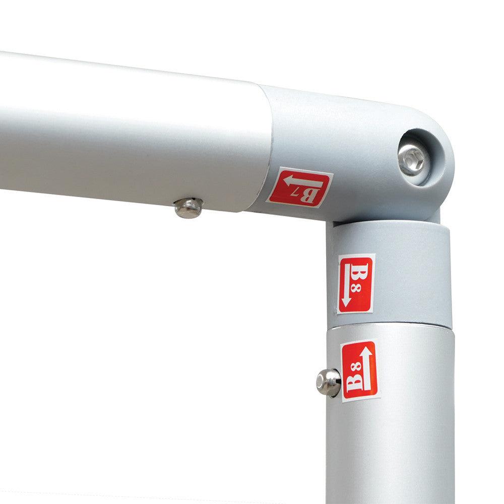 Close-up of connector joint on trade show fabric display frame for exhibitions and events