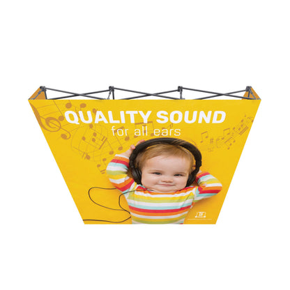 8ft pop-up trade show display featuring baby with headphones and sound quality message