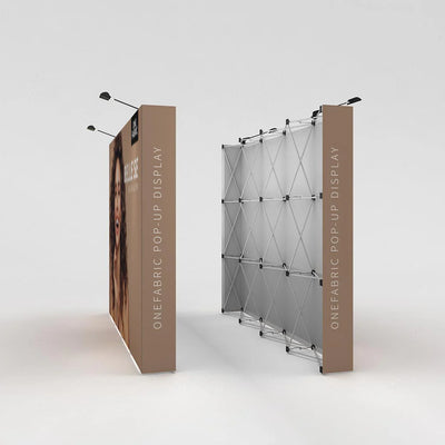 OneFabric pop-up display with fabric graphic and lighting for trade shows and exhibitions