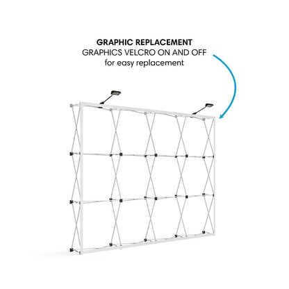 Trade show frame display with graphic replacement feature for easy exhibition setup