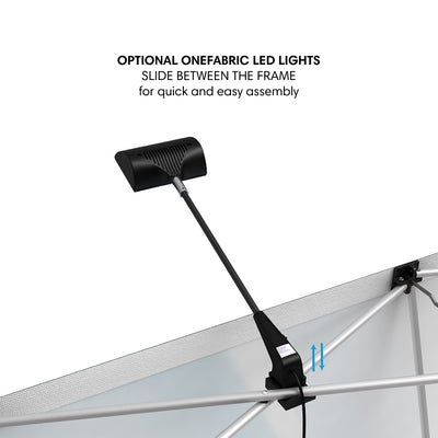 LED light attached to frame system for easy assembly at trade shows and exhibitions