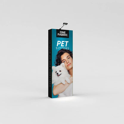 Tall fabric pop-up display with pet sitter advertisement for trade shows and special events