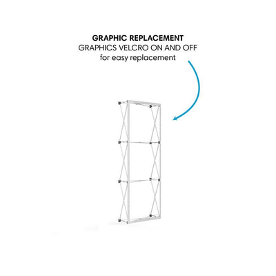 Trade show display frame with easy-to-replace graphics using velcro for exhibitions and events