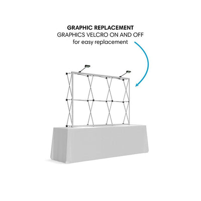7.5ft straight tabletop display frame with graphic attachment for trade shows and exhibitions