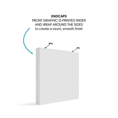 8ft straight trade show fabric display with endcaps for smooth graphic wrap and spotlights