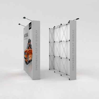 Portable fabric pop-up display stand with graphic panel for trade shows and exhibitions